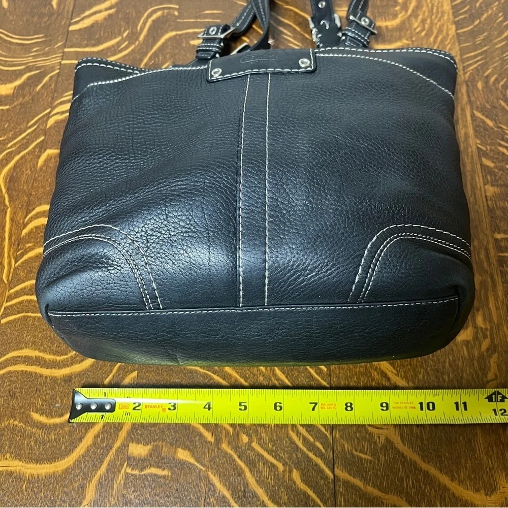 Coach Hamilton Black Pebbled Leather Tote with Buckle Straps & a photo bag charm